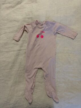 Bonooint Pink Footed One-Piece with Cherry Motif 3M